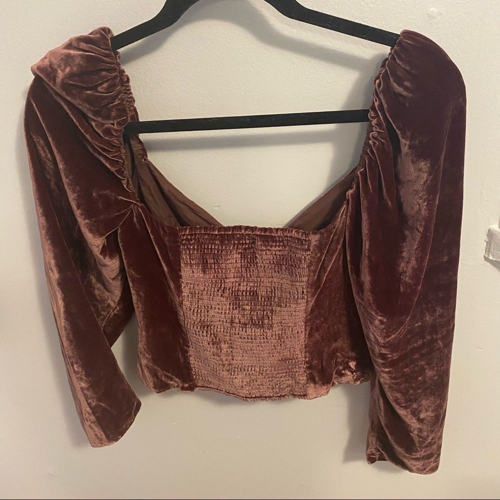 ARITZIA Wilfred Novella Long-sleeve Velvet Velour Blouse Truffle Brown ~ sz 4 47 - Picture 3 of 9